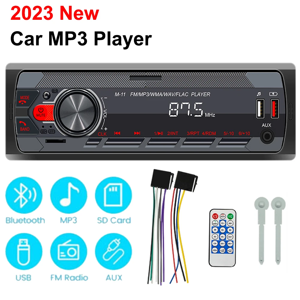 CarRadio1DinBluetoothRadioCarFMMP3PlayerAudioStereoAUX