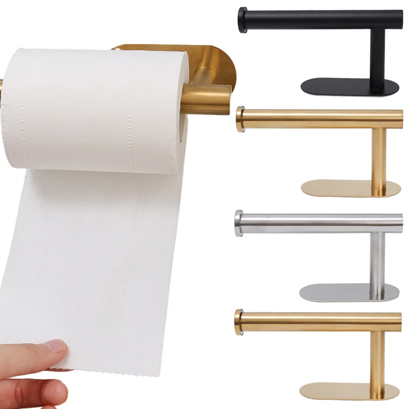 Self Adhesive Toilet Paper Holder Gold Stainless Steel Wall Mount No Punching Tissue Towel Roll Dispenser Bathroom Paper Hooks paper towel holder toilet paper holder toilet paper rack toilet roll holder paper towel rack tissue holder