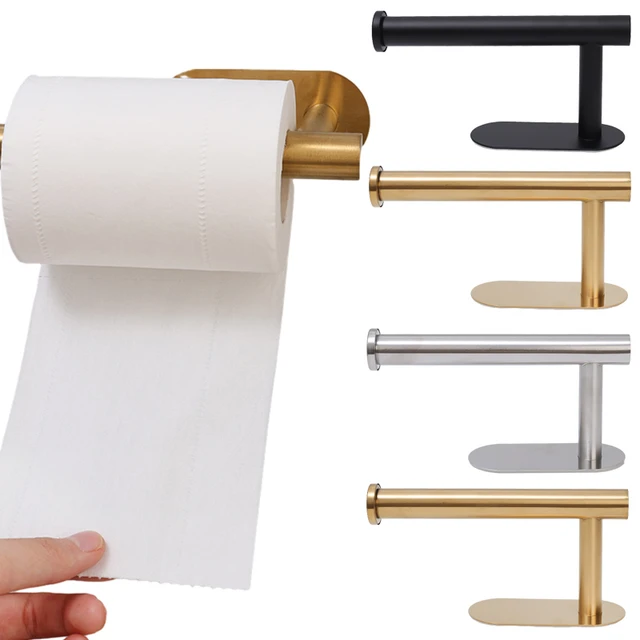 Self Adhesive Toilet Paper Holder Gold Stainless Steel Wall Mount No  Punching Tissue Towel Roll Dispenser