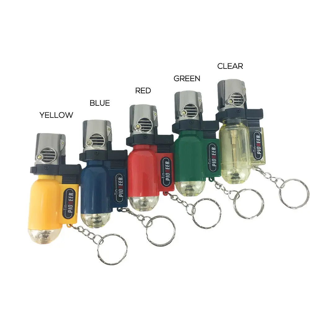 5 pcs/lot Mini Gas Lighter Windproof Blue Flame Jet Torch Lighters with Keychain