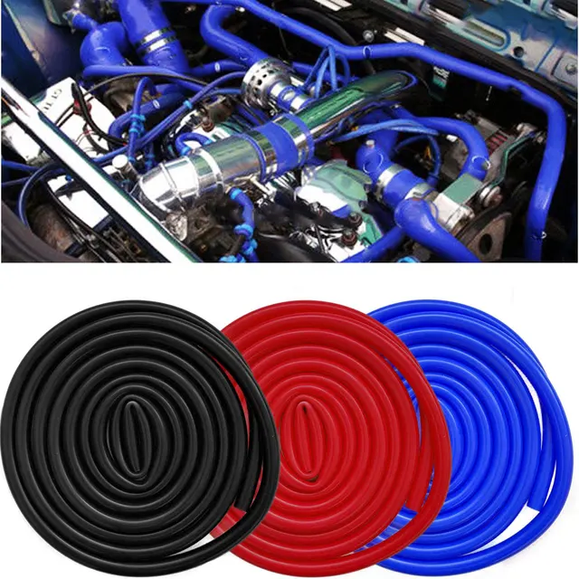 ท่อซิลิโคนสุญญากาศสำหรับรถยนต์ สีน้ำเงิน แดง ดำ ขนาดเส้นผ่านศูนย์กลางภายใน 4x10 มม. ความหนา 3 มม. ความยาว 1/2/3/5/10 เมตร 1