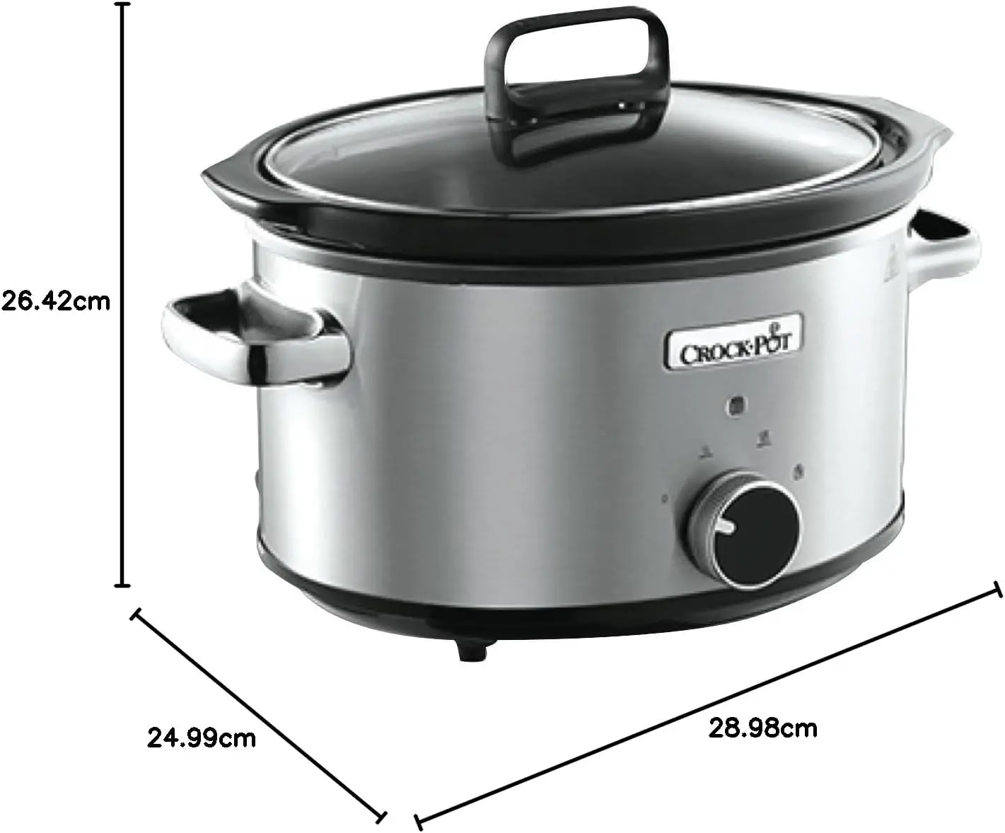 Crock-Pot Small 3 Quart Round Manual Slow Cooker, Stainless Steel and Black  (SCR300-SS)