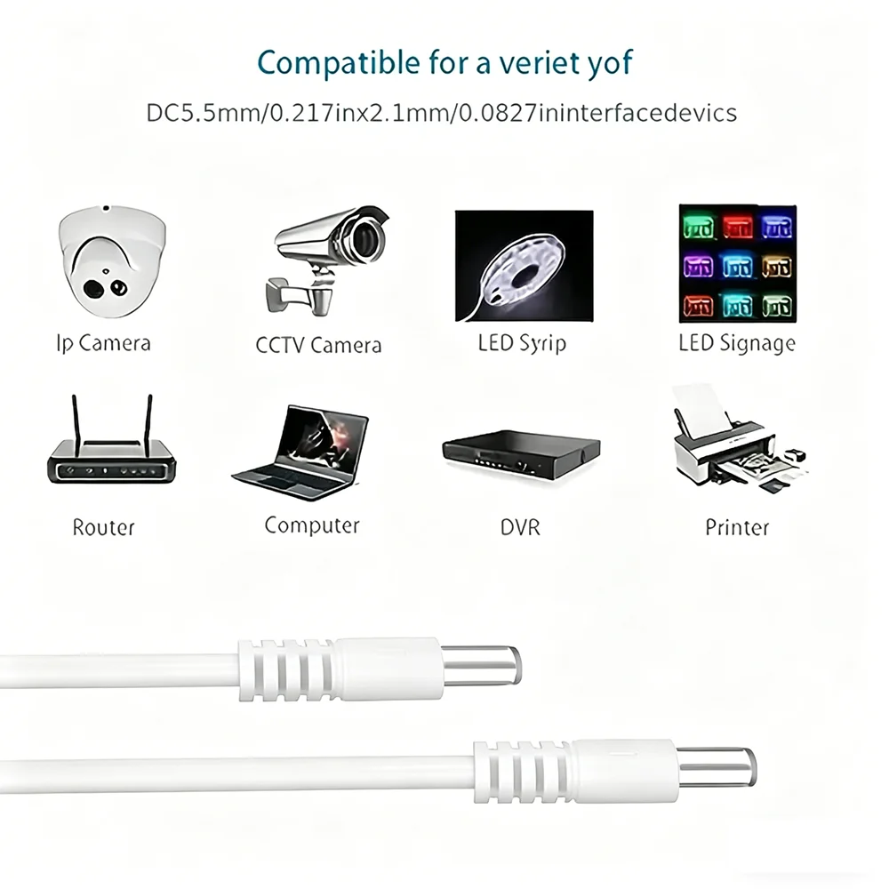 12V DC 전원 코드 케이블 흰색 5.5 x 2.1mm 남성-남성 DC 연장 전원 케이블 와이어 1M/3M/5M/10M