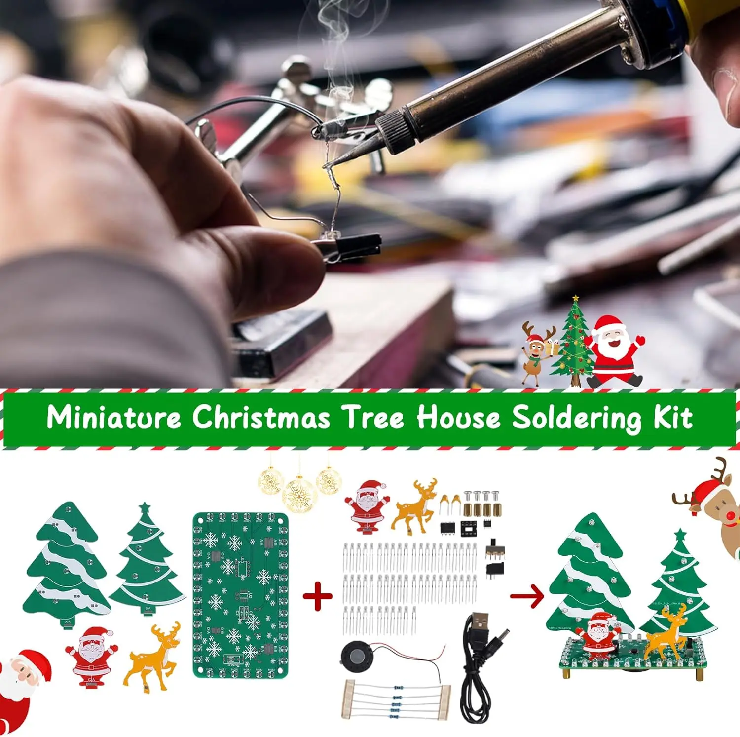 DIY LED Weihnachtsbaum Kit Mini Weihnachtswald Löten Übungsset mit Musik für STEM Unterricht Weihnachtsdekorationen Geschenkidee – Detail 2