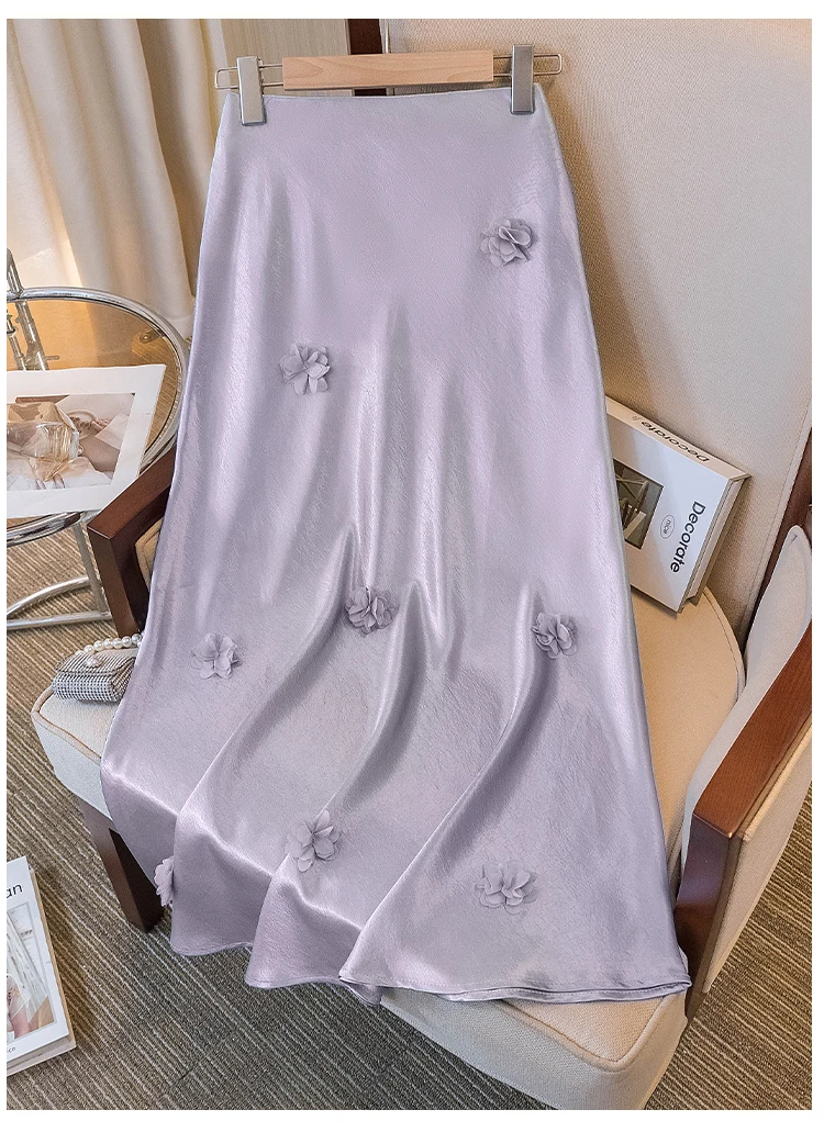 2025 Summer New: French Style 3D Flower High Waist Figure-Flattering Mermaid Tail Midi Skirt