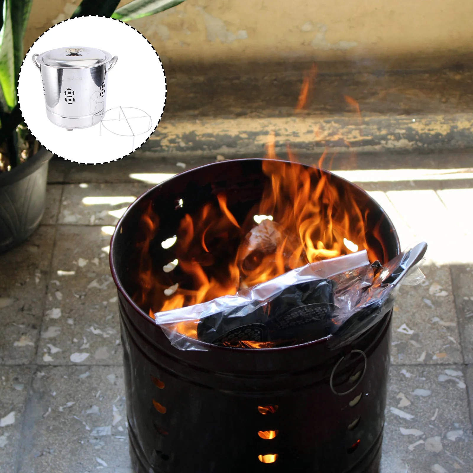 

2 Pcs Incinerator Round Trash Can with Cover Metal Bin Stainless Steel for Home