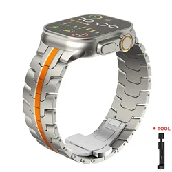 Sleek Stainless Steel Metal Watch Strap Bracelet - 44mm - 45mm - 46mm - 49mm (Titanium orange - tool)