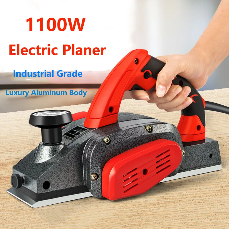 

1100W Electric Planer Powerful Wooden Handheld Wood Planer Carpenter Woodworking DIY Power Tool with 2mm Adjustable Cut Depth