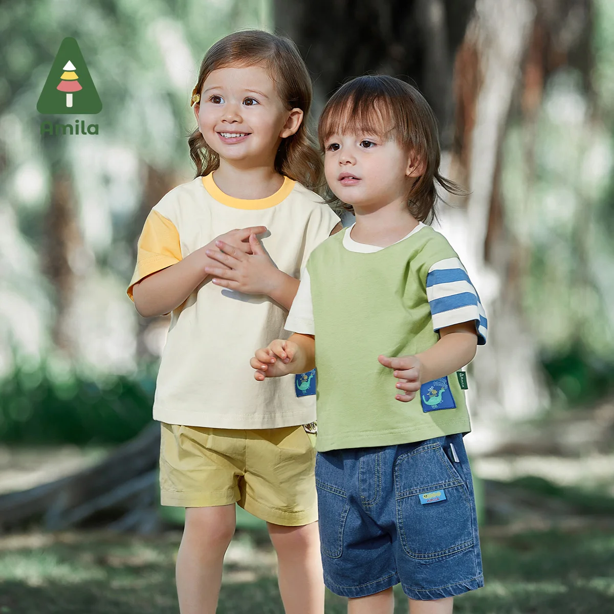 Amila Fashion T-shirt for a Boy Summer New Dinosaur Print Baby Tee Cotton Baby Clothes Boy Brand Baby's Tops Kids 0-6Y