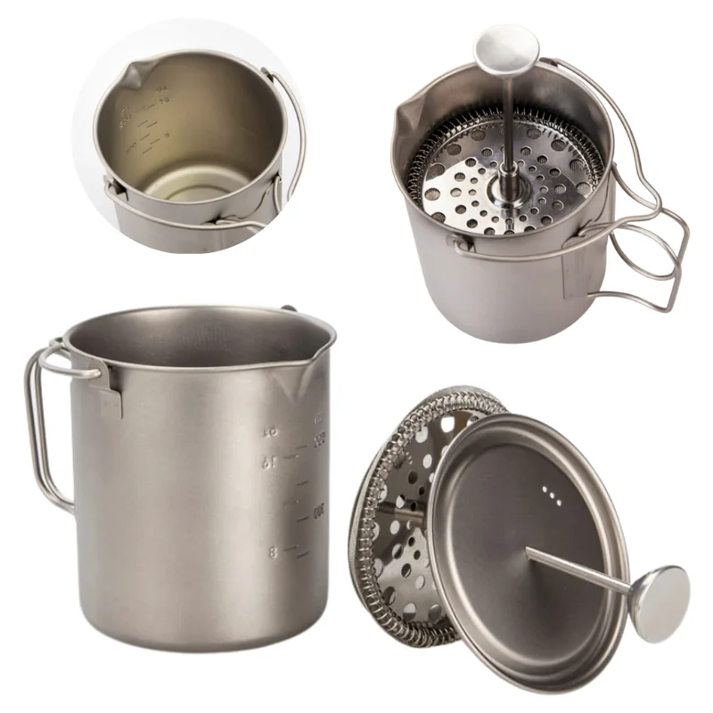 750ml Pure Titanium Coffee Cup Portable Mug French Press Coffee Pot