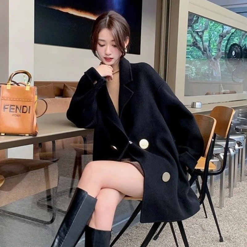 Women High-Grade Large Size 4xl Woolen Coat 2023 New Winter Female Temperament Mid-Length Thickened Solid Color Casual Outwear