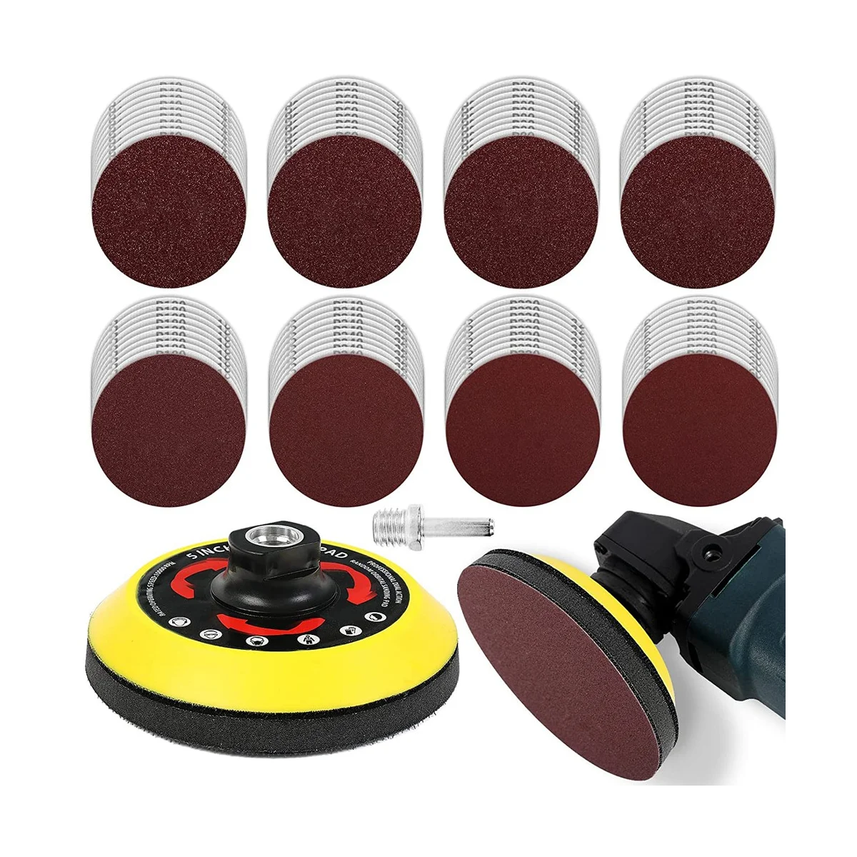 

5 Inch Upgraded and Loop Backing Pad with 80PCS Sanding Discs, Angle Grinder Attachments with 5/8-11, Drill Sanding Pad