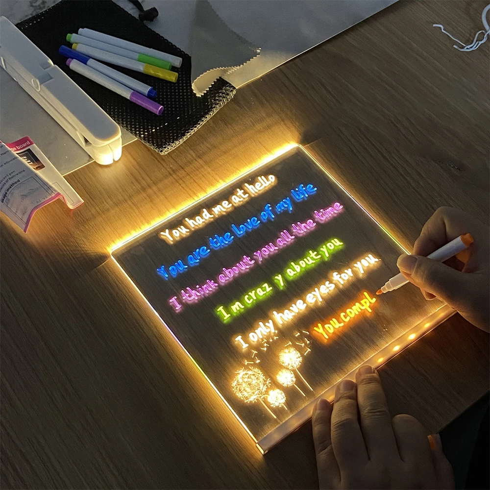 Tablero de dibujo niños, lámpara LED tablero de acrílico para mensajes, borrable, USB, luz nocturna para dormitorio, regalo de cumpleaños| | - AliExpress