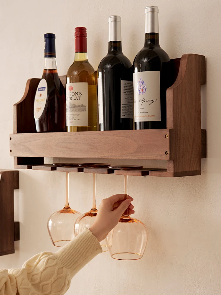 Wine rack Solid Wood Wall Wine Storage Rack Whiskey and Red Wine Wall Mounted Bar Household Hanging Cabinet #0070