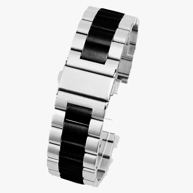 Black Silver Stainless Steel Watch Strap - Premium Watch Band Accessory, Adjustable