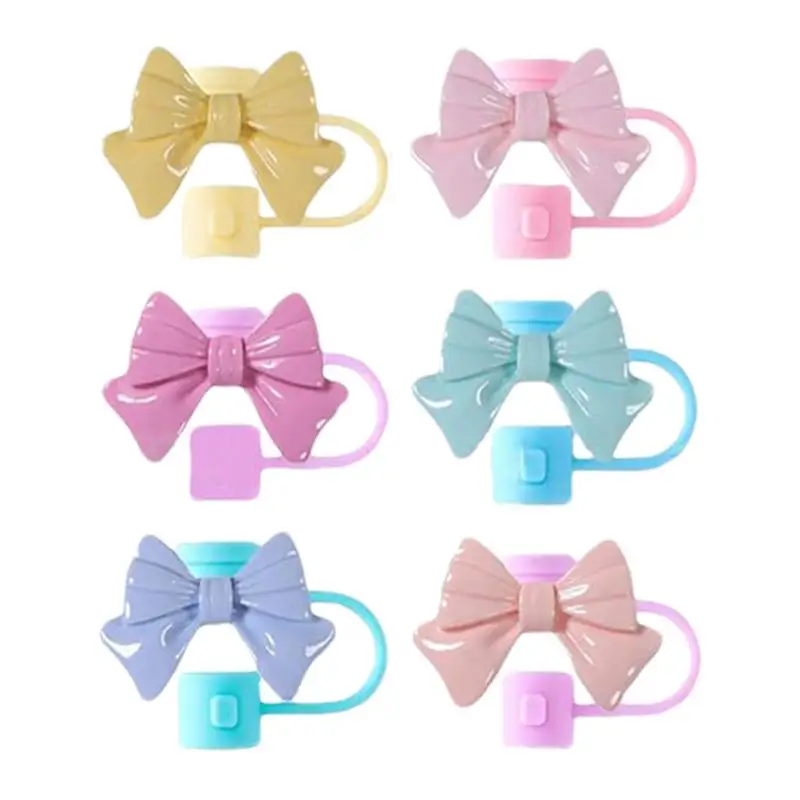 

Bow Straw Hat 6PCS Silicone Straw Topper Bow Silicone Straw Covers Reusable Straw Hat Cute Reusable Straw Topper Dustproof