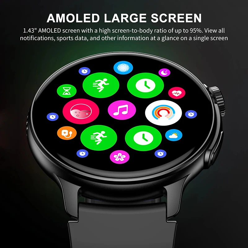 GPS AMOLED Ʈ ġ  ɹڼ ȸ , AMOLED HD ȭ,  ȭ Ʈġ ׻ ǥ, 1.43 ġ 466*466