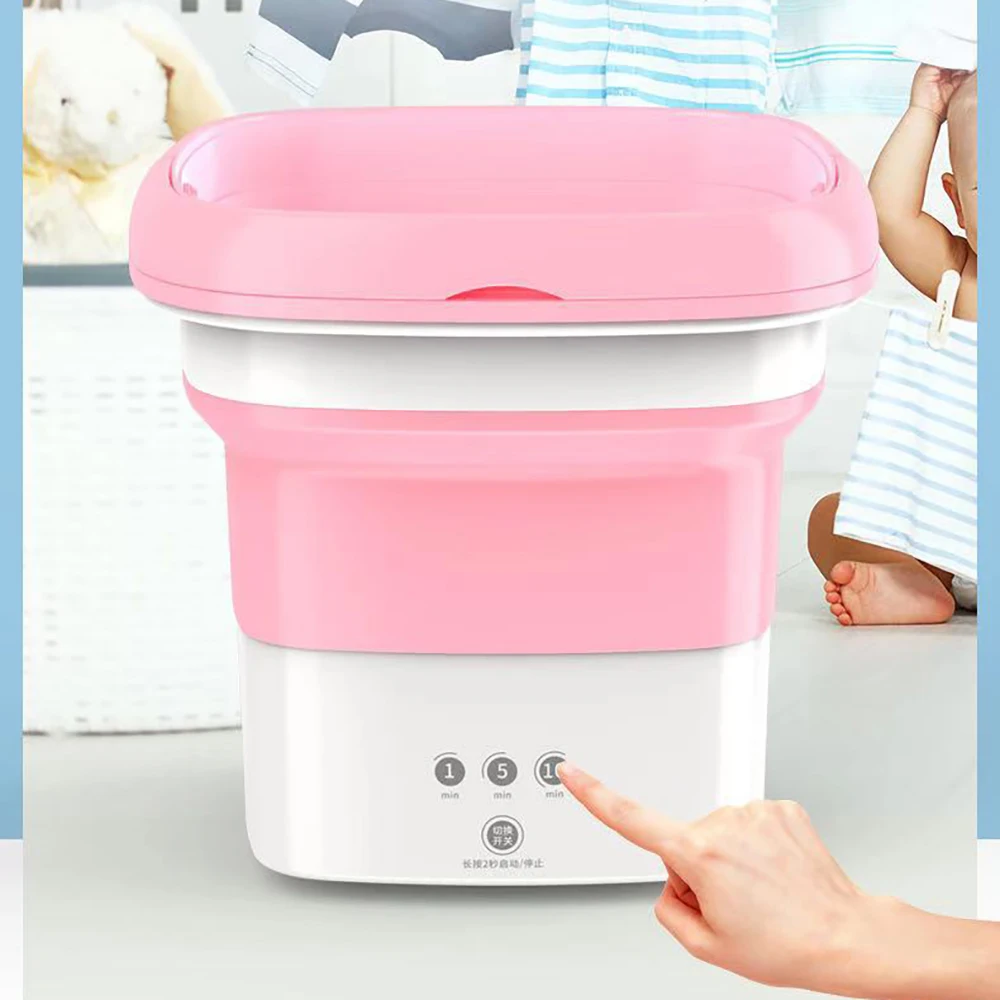 

220V Folding Mini Washing Machine with Dryer Bucket Portable Underwear Washer Barrel Cleaning Socks Baby Clothes For Travel Home