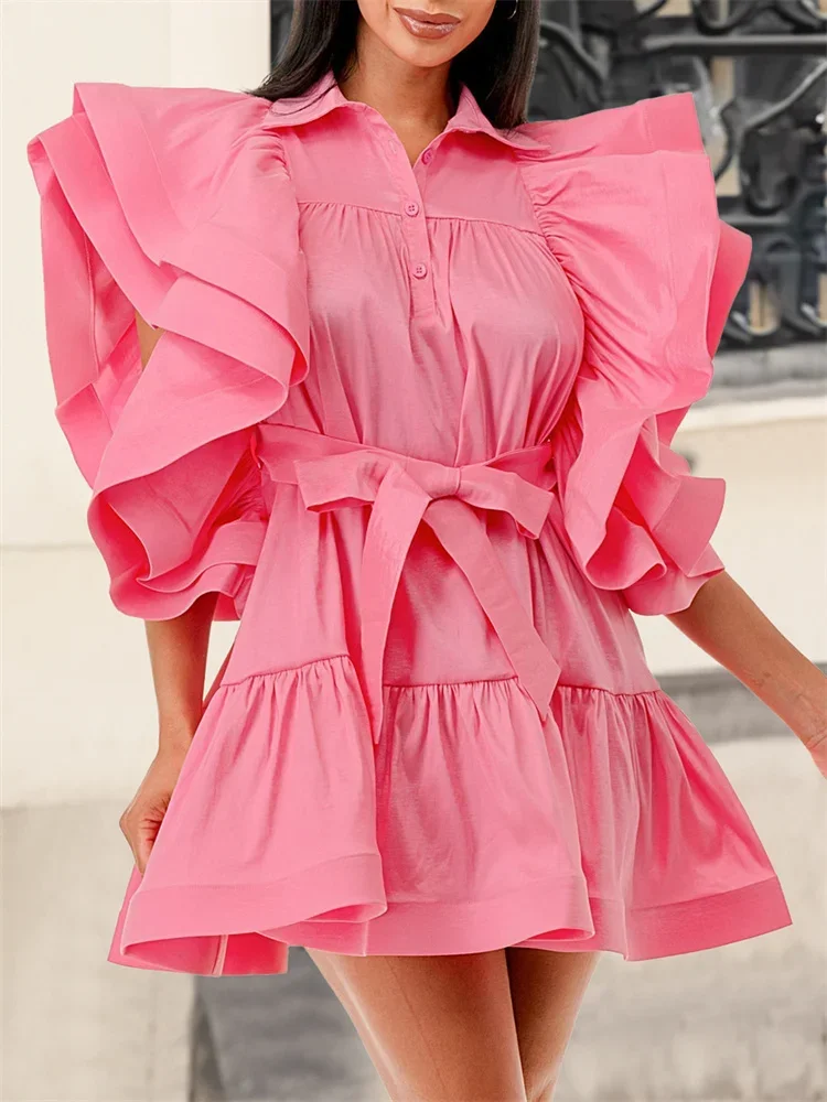 Wmstar Dresses for Women Party Puff Sleeve Sweet Elegant Sweet Midi Dress New Summer Clothes Wholesale Dropshipping with Bandage