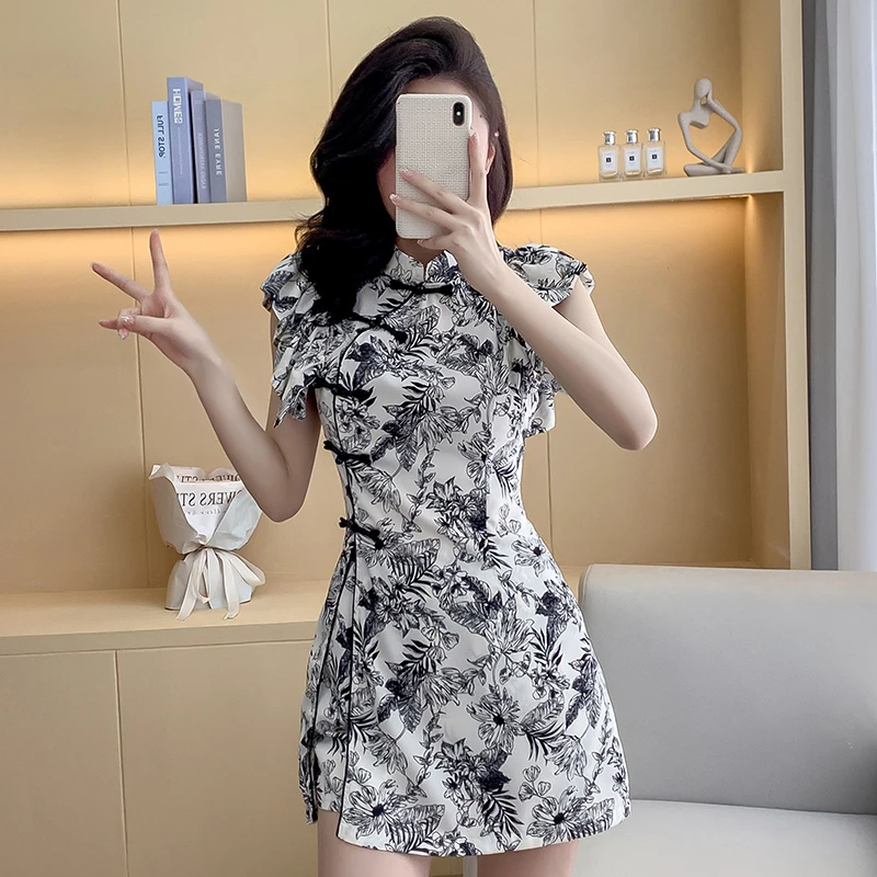 Women Summer Shorts Two Pieces Set Chinese Ladies Elegant Ruffles Print  Short Sleeve Tops And Shorts Sets New Fashion Suits - AliExpress 200000345