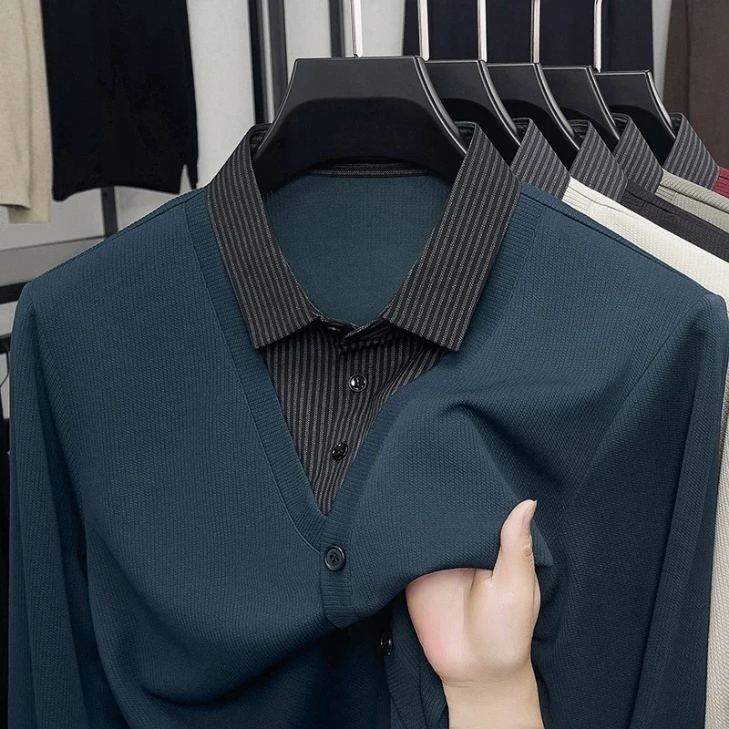 Nuova Polo da Uomo 2026 con Effetto Due Pezzi, T-shirt Casual alla Moda a Maniche Lunghe con Colletto, Top Versatile - immagine 4