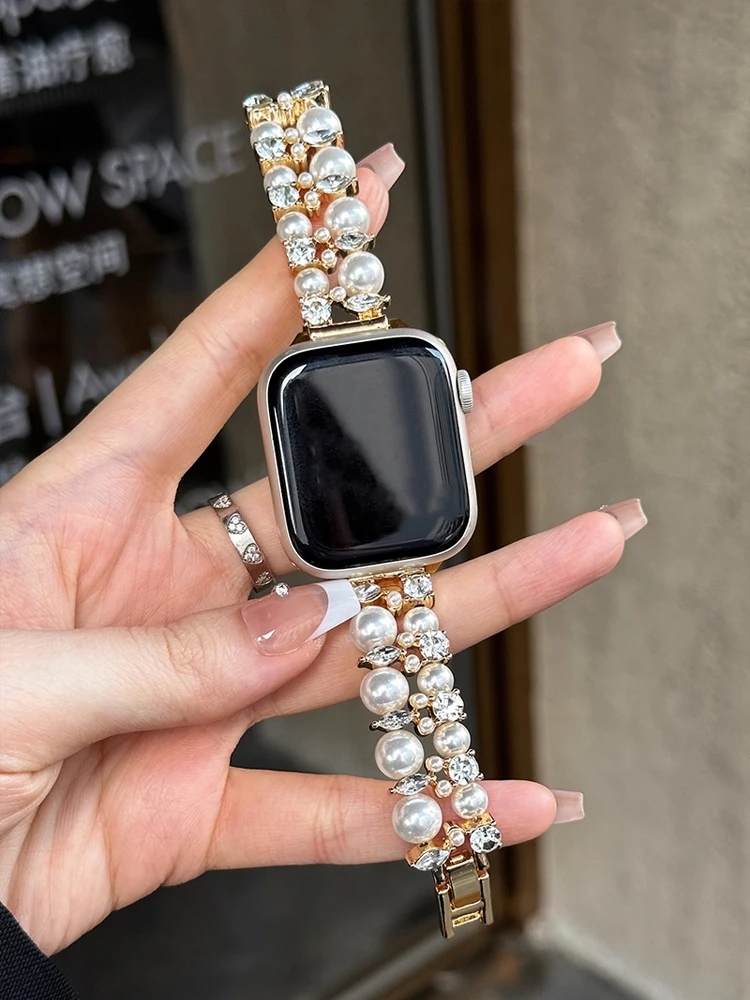 Elegant Pearl and Diamond Bracelet Strap
