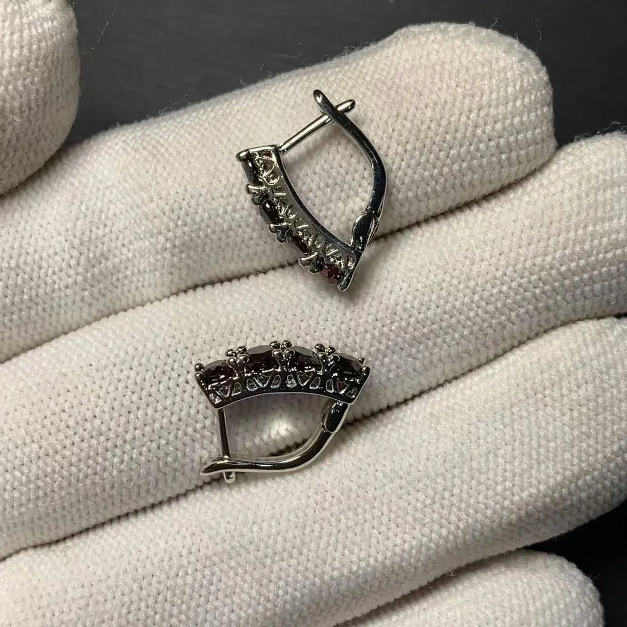 Vintage Natural Garnet Hoop Earrings Simple Classic Round Circle Gemstone Jewelry Handmade