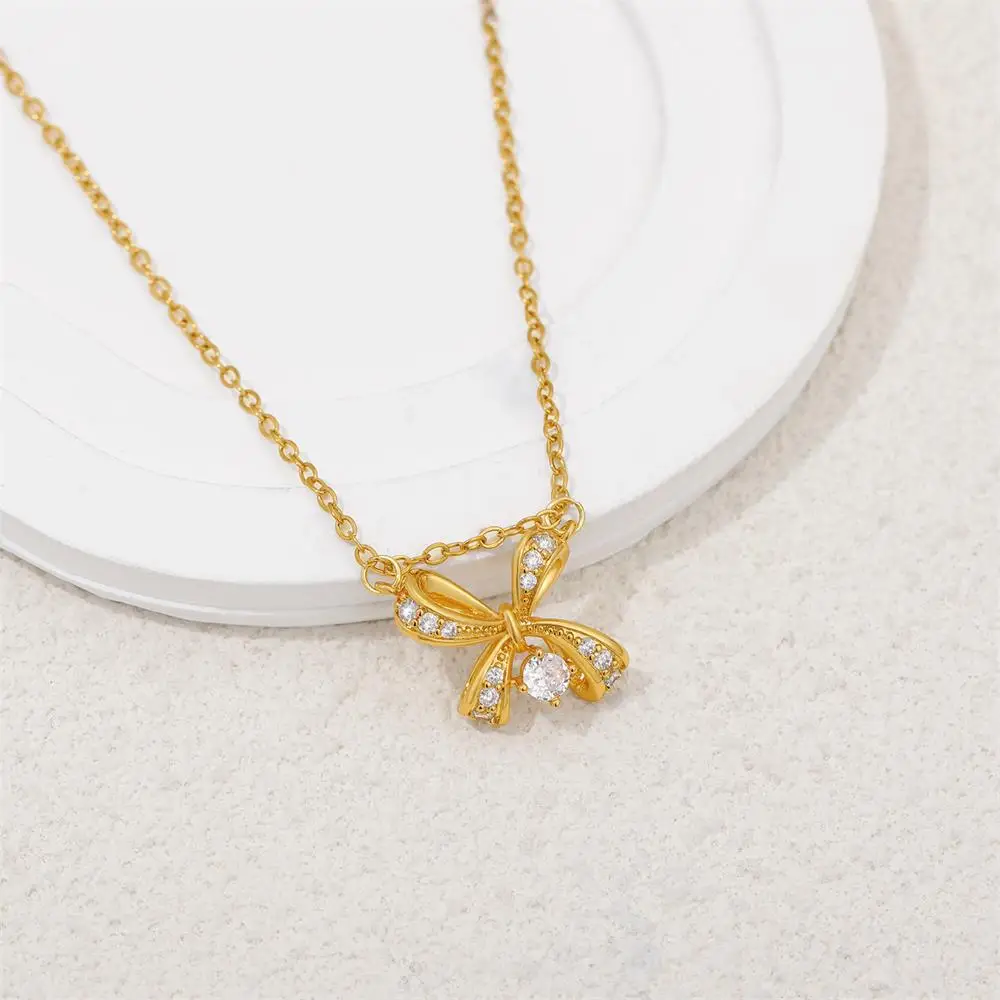 Delicate Butterfly Bowknot Pendant Necklace for Women 18K Gold Plated Waterproof  CZ Zircon Bow Knot Choker Fashion Jewelry 2025