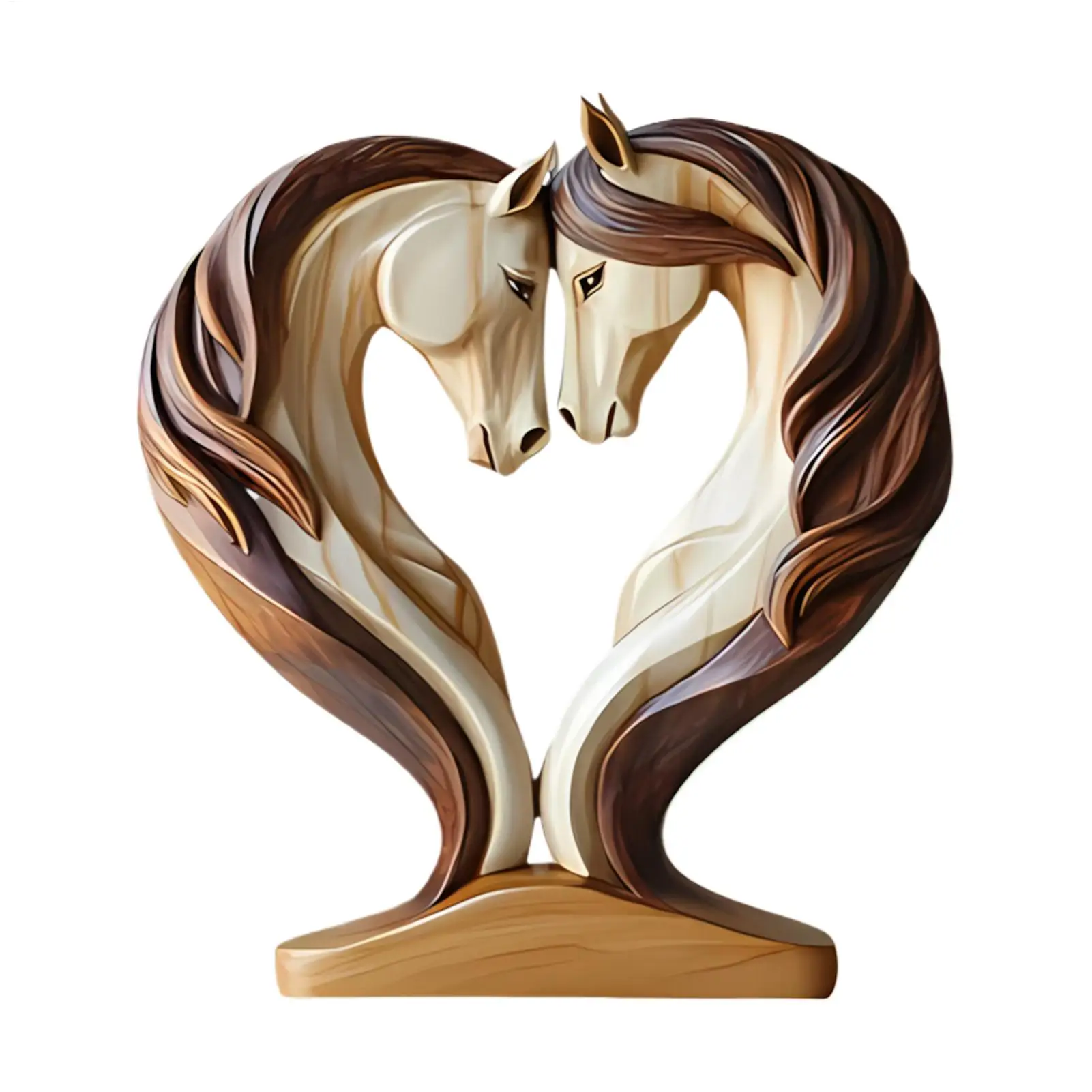 Elegant Wooden Horse Sculpture - Snuggle Pose Animal Ornament for Home or Office Display