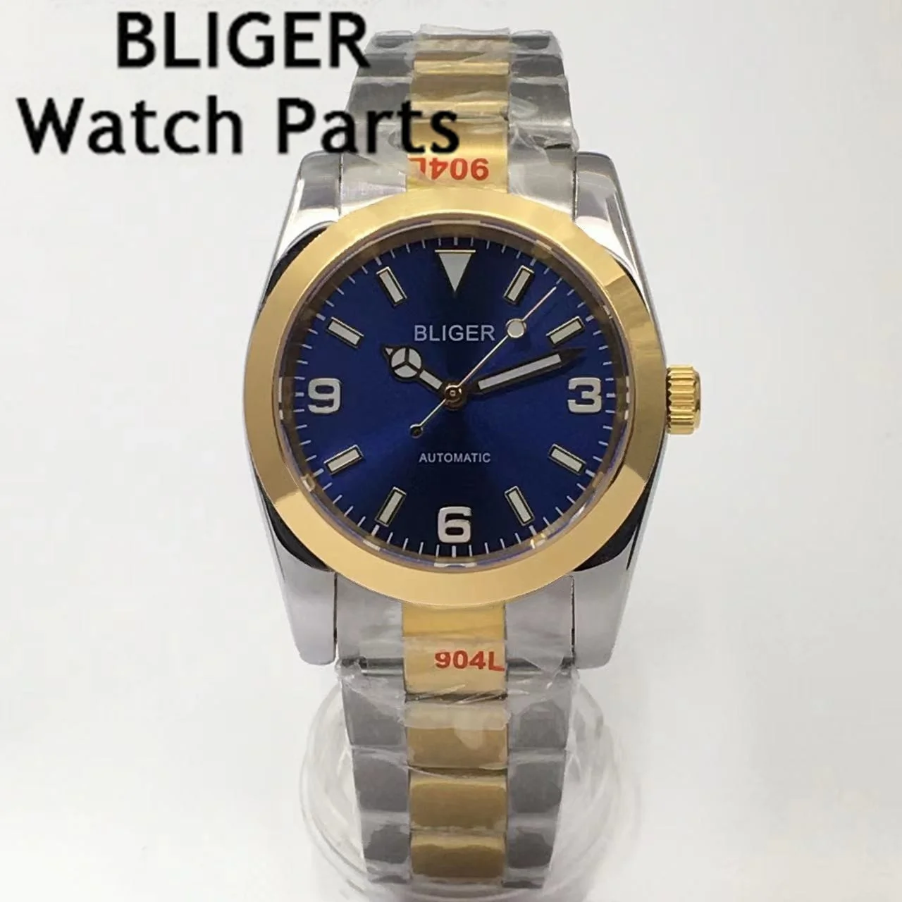 BLIGER 36mm 39mm NH35A PT5000 MIYOTA Blue Black Dial Gold Polish Case Men Automatic Wristwatch Luminous Hand Oyster Bracelet
