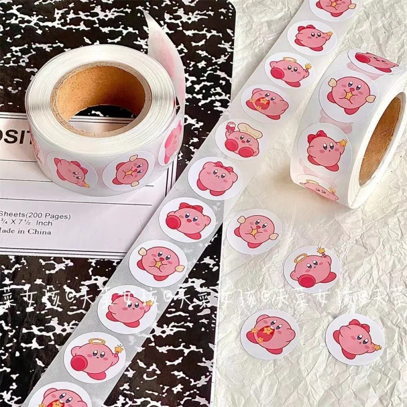 Anime stickers 500PCS Anime Kirby Pink Star-kirby Roll Stickers Cute Cartoon Reward Stationery Toy Kids Gift