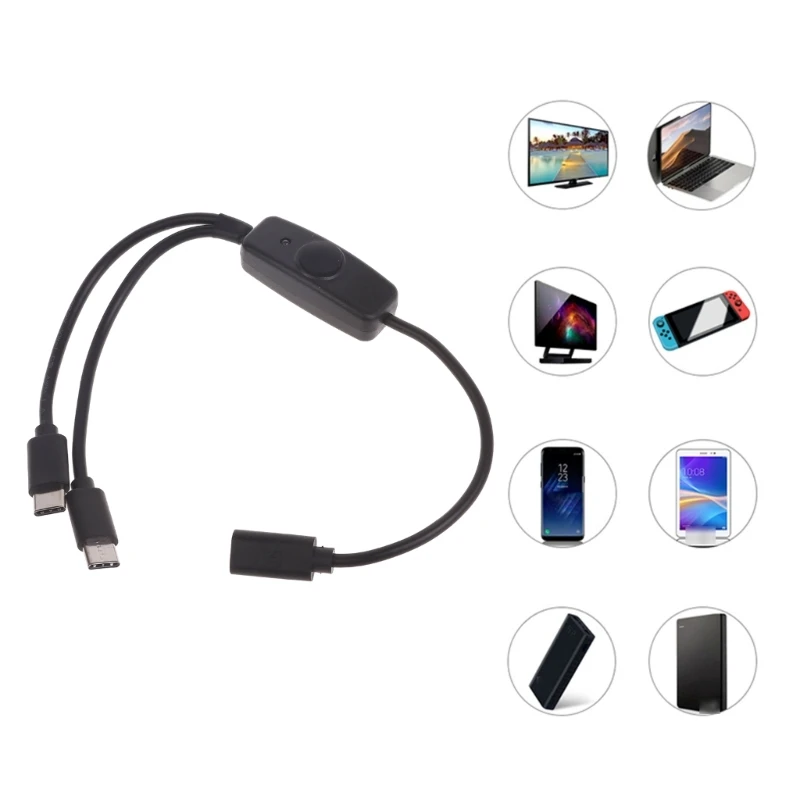 Type C Female to Double USB Male Charging Cable Charge Two Devices at Once