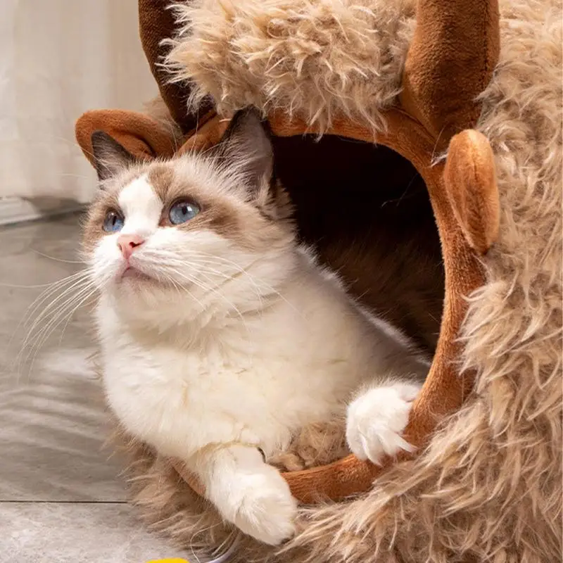 Nid de tente semi-fermé pour animaux de compagnie, lits de diversification pour chat, grotte chaude douce pour l'hiver, lit avec couvercle, petits animaux, chaton d'intérieur – Image 6