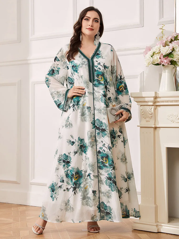 

Ramadan Print Abayas for Women 2024 Eid Muslim Floral Loose Party Dress Morocco Djellaba Turkey Dubai Abaya Robe Longue Vestidos