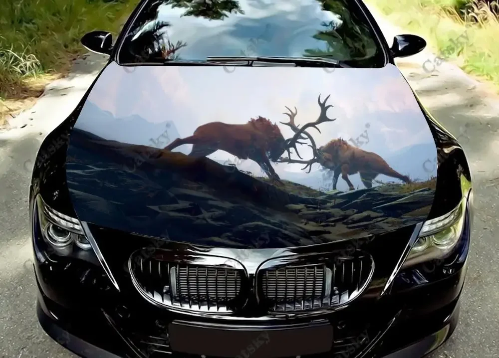 

Elk animal ar Hood Vinyl Stickers Wrap Vinyl Film Engine Cover Decals Sticker on Car Auto Accessories