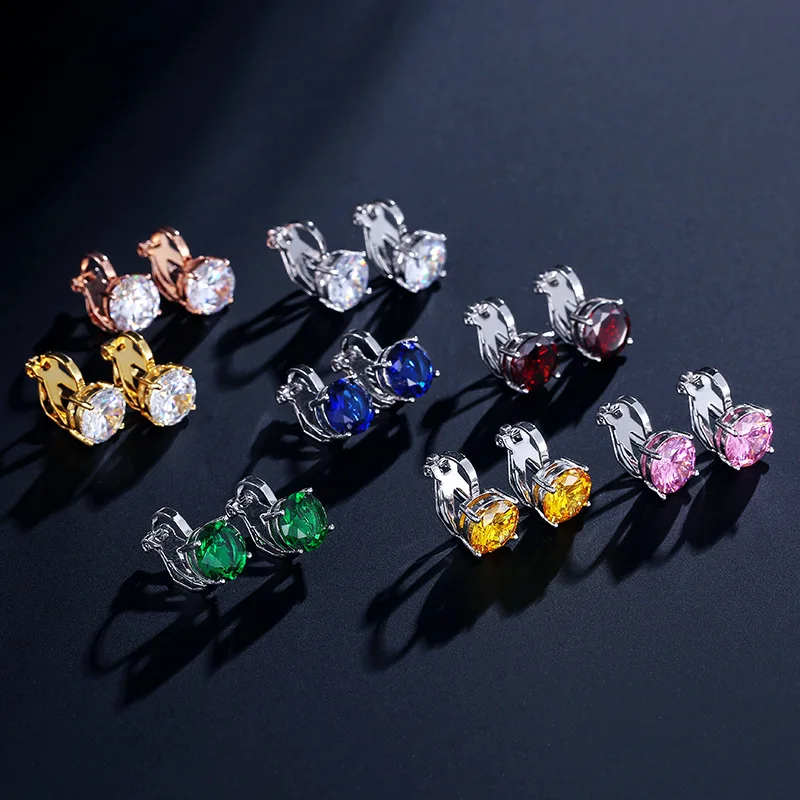 Ear Clip Earrings Clip Earrings Ear Clip Ear Accessories 7mm Cubic Zircon Ear Cuffs Earrings Round Crystal Fake Piercing Clip Earrings For Women Wedding Party Jewelry