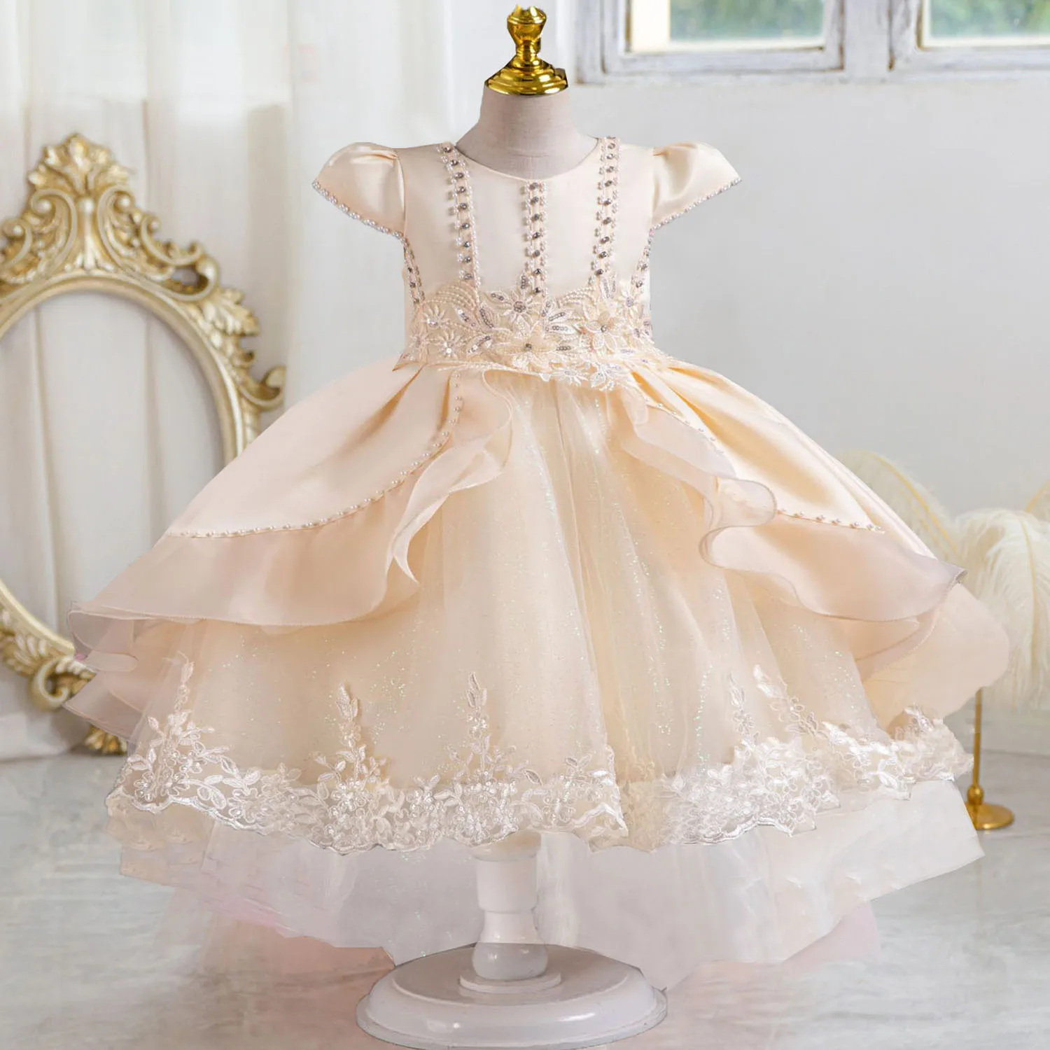 Stunning Cap Sleeves Beaded Embroidered Flower Girl Birthday Party Formal Pageant Dance Party Dress Dress 6
