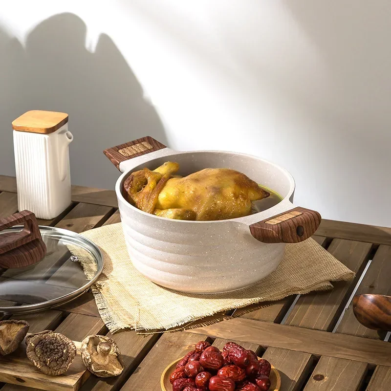 24cm Stew Pot With Lid Wooden Handle Soup Stock Pot Multicooker Kitchenware Multi-functional Double Ear Cooking Pots For Kitchen