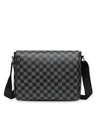 Men's Stylish Flap Shoulder Bag - Fashionable Casual Crossbody Briefcase with Large Capacity and Plaid Design (GRAY)