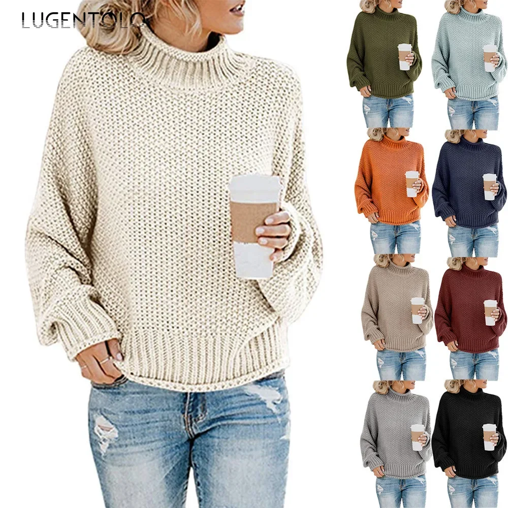 

Women Turtleneck Knit New Solid New Autumn Winter Simple Long Sleeve Lady Casual Loose Pullover Clothing