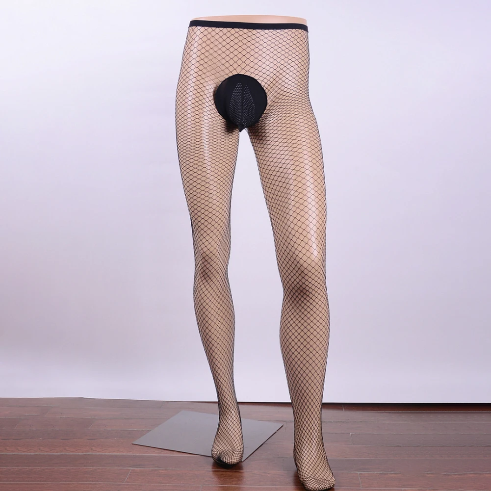 Transparent Men Sexy Fishnet Sheer Pouch Pantyhose Sissy Lingerie Stretchy Temptation Stockings Tights Underwear Nightwear