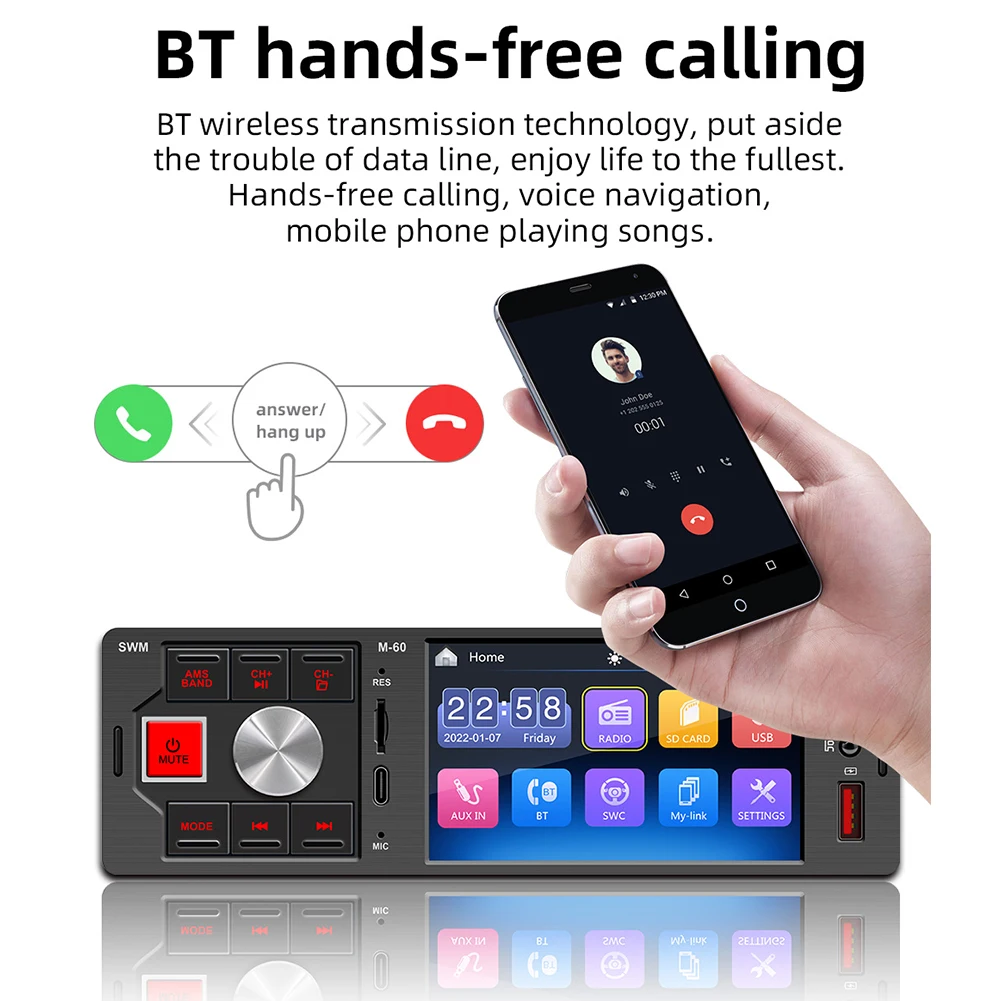 듀얼 USB 플레이어 핸즈프리 카 오디오, MP5, 1Din 블루투스 스테레오 라디오, 4.1 인치 터치 스크린 스테레오 오디오, HD 7 색 백라이트, AUX TF
