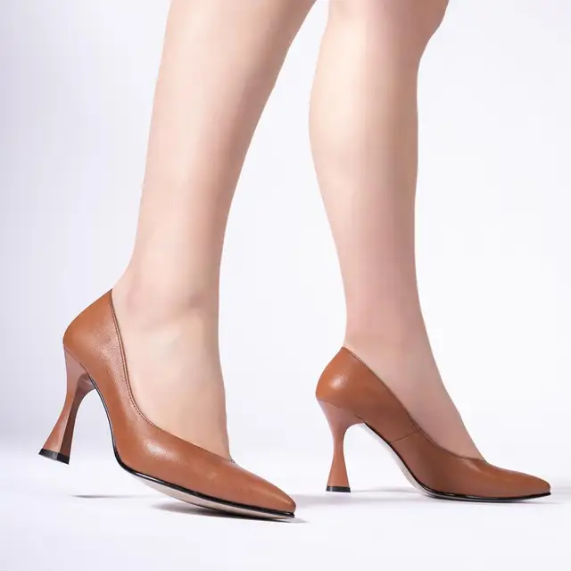 Callizio Women's Genuine Leather Pumps Woman High Heels Work Office Party Casual Daily Red Black Luxury Designer Summer Comfortable Slip on Wedding Bride Cute Pointed Toe Handmade Shoes for Women 2021 Female Size 12 40 Chocolate