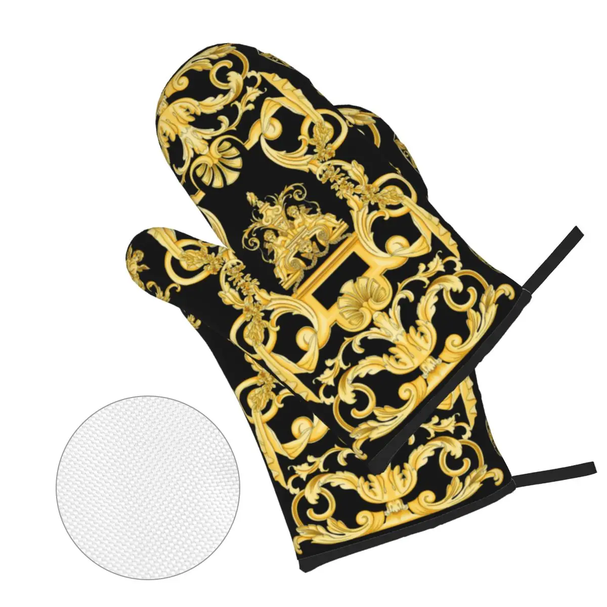 Silicone Oven Gloves Luxury Golden Europe Floral Oven Mitts and Pot Holders Sets of 4 for Baking Heat Resistant Baroque BBQ Kitchen Gloves Potholders silicone oven mitts,kitchen gloves,silicone oven gloves