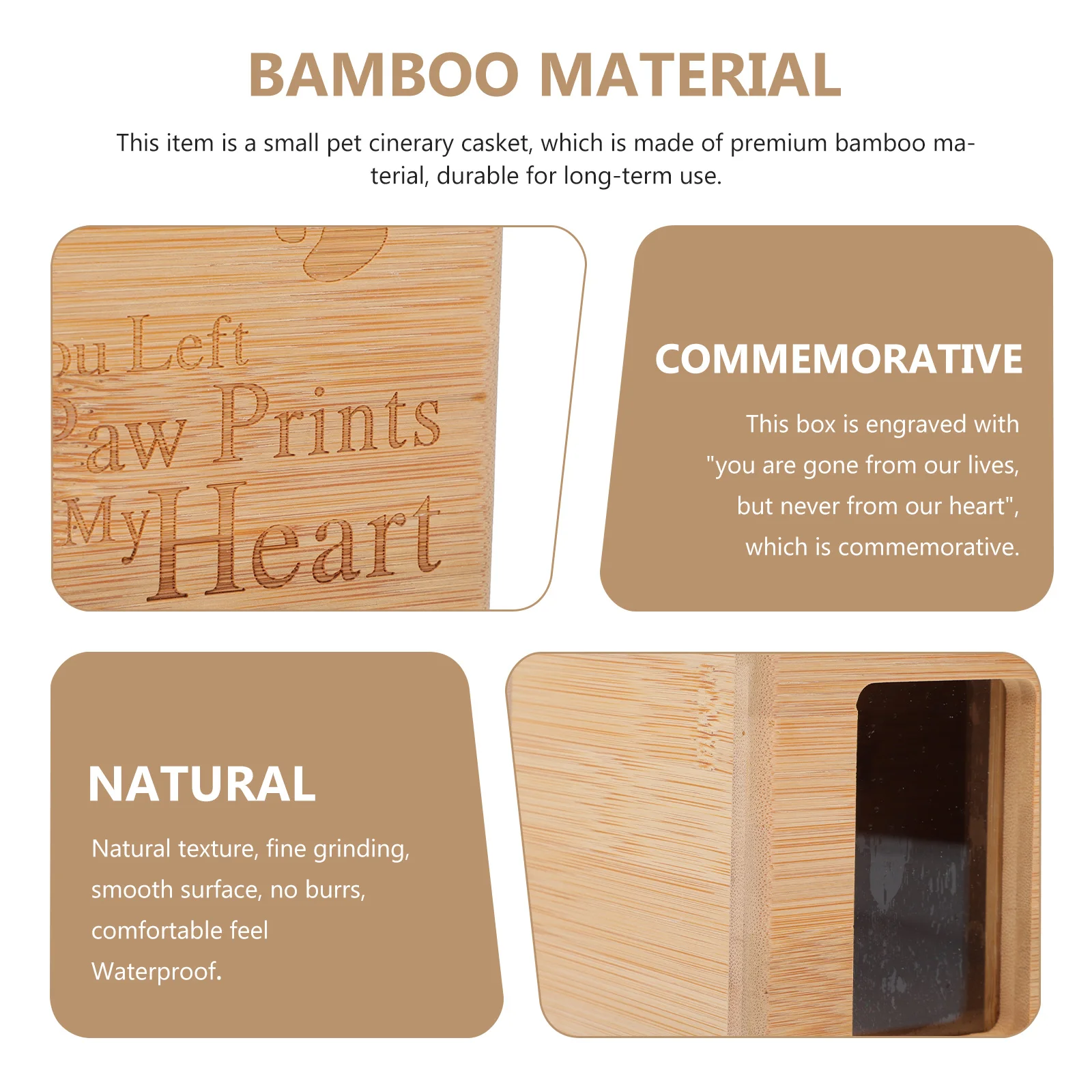 Bamboo Pet Cremation Urn Small Size Portable Storage Box Engraved Memorial Cinerary Casket Pet Supplies Products 1Pc
