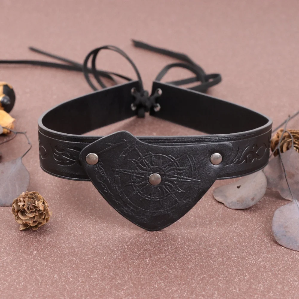 מסיכת עין פיראטית מעור PU בסגנון הביניים עם עין אחת, אביזרי ראש ויקינג קוספליי רנסאנס, תוספות לראשים להלווין