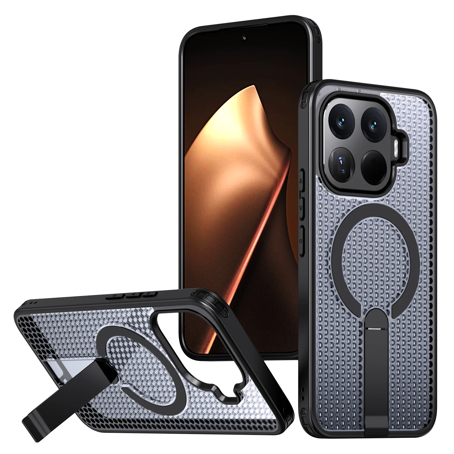 Magnetic Armor Phone Case with Cooling Hole Design and Metal Bracket - TPU Frame Acrylic Shockproof Cover