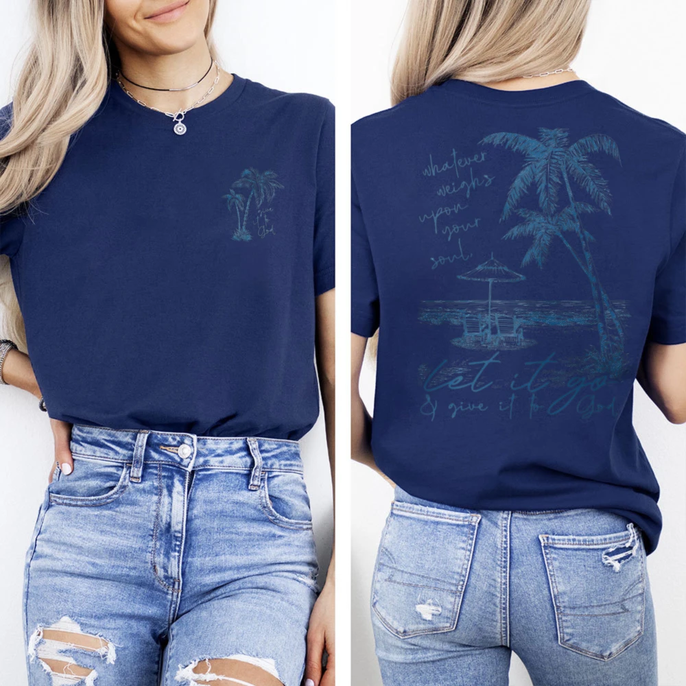 Tropical Palm Beach Women's Casual Cotton T-Shirt - Summer Fashion Top