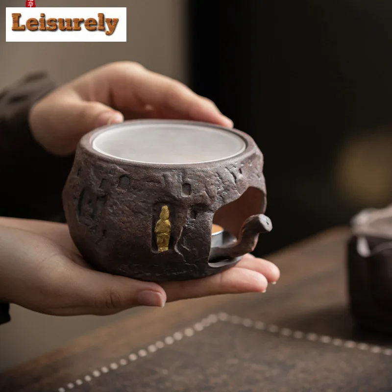 Old Rock Mud Zen Buddha Shadow Tea Warmer Holder Alcohol Burner Stove Kettle Stand Baked Milk Jar Carbon Furnace Accessories 