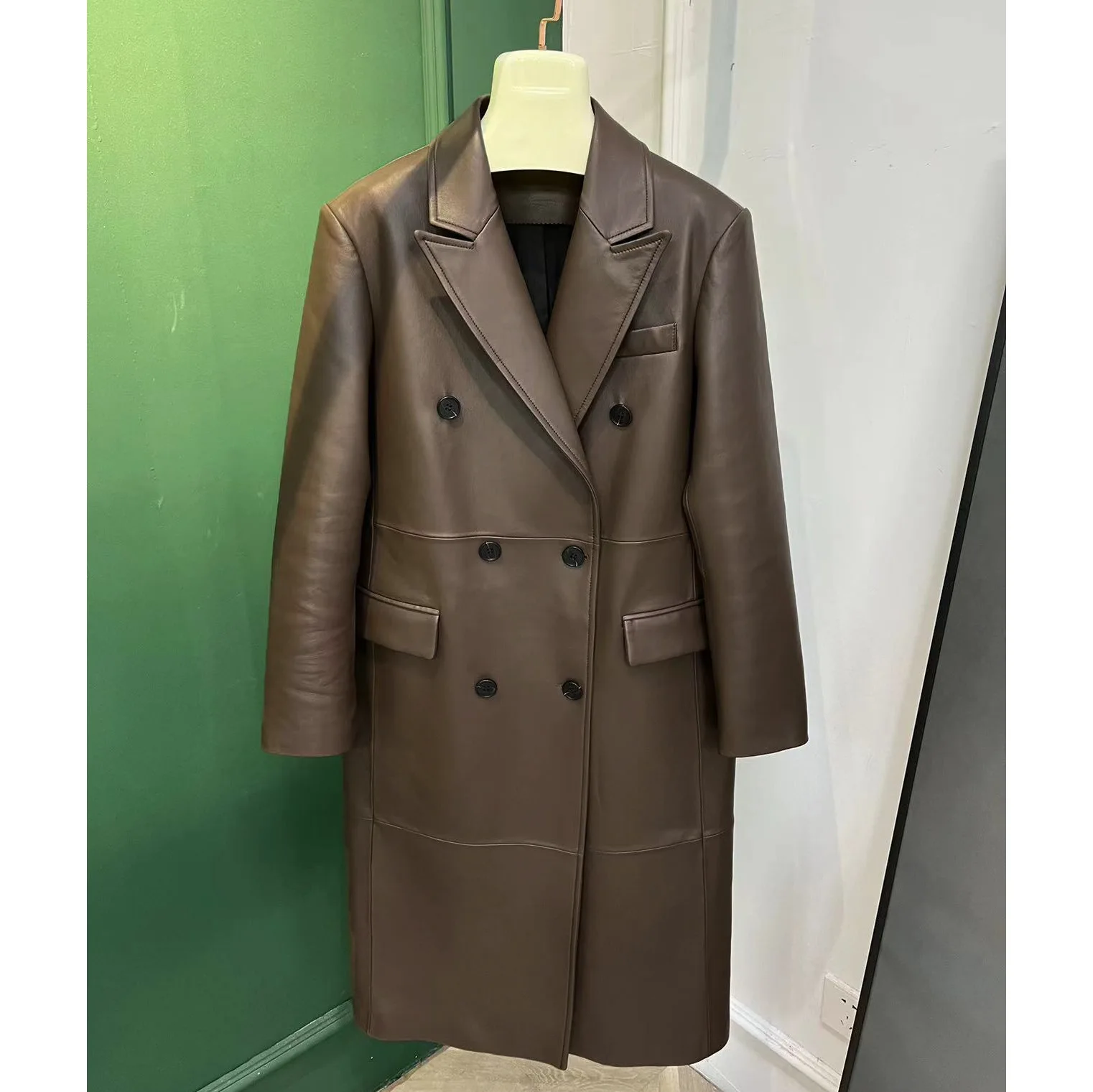 2023 Women Autumn and Winter New Genuine Leather Sheepskin Coat Suit Collar Long Real Sheep Leather Windbreaker E87